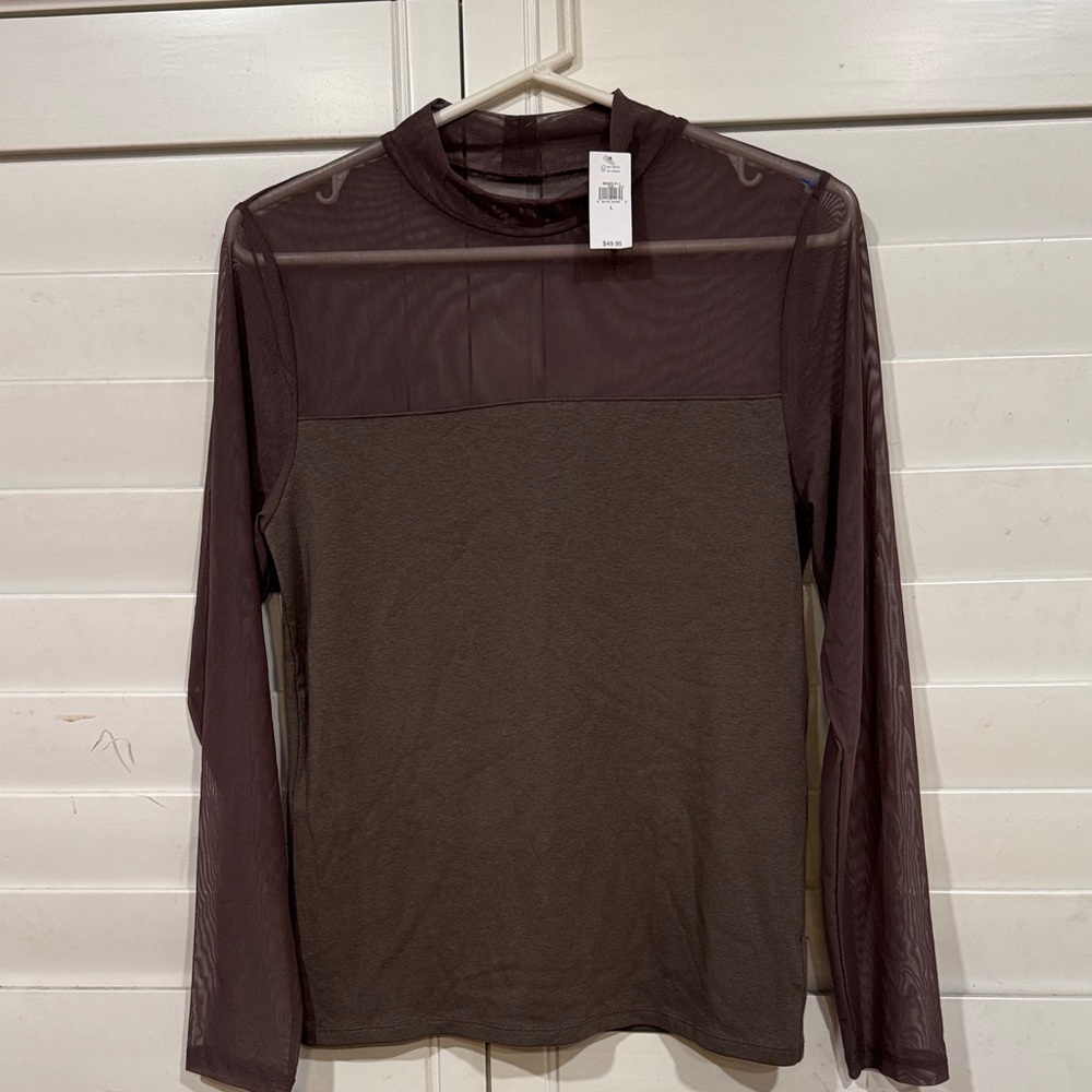 GAP Sheer Mesh Long Sleeve Blouse - Brown